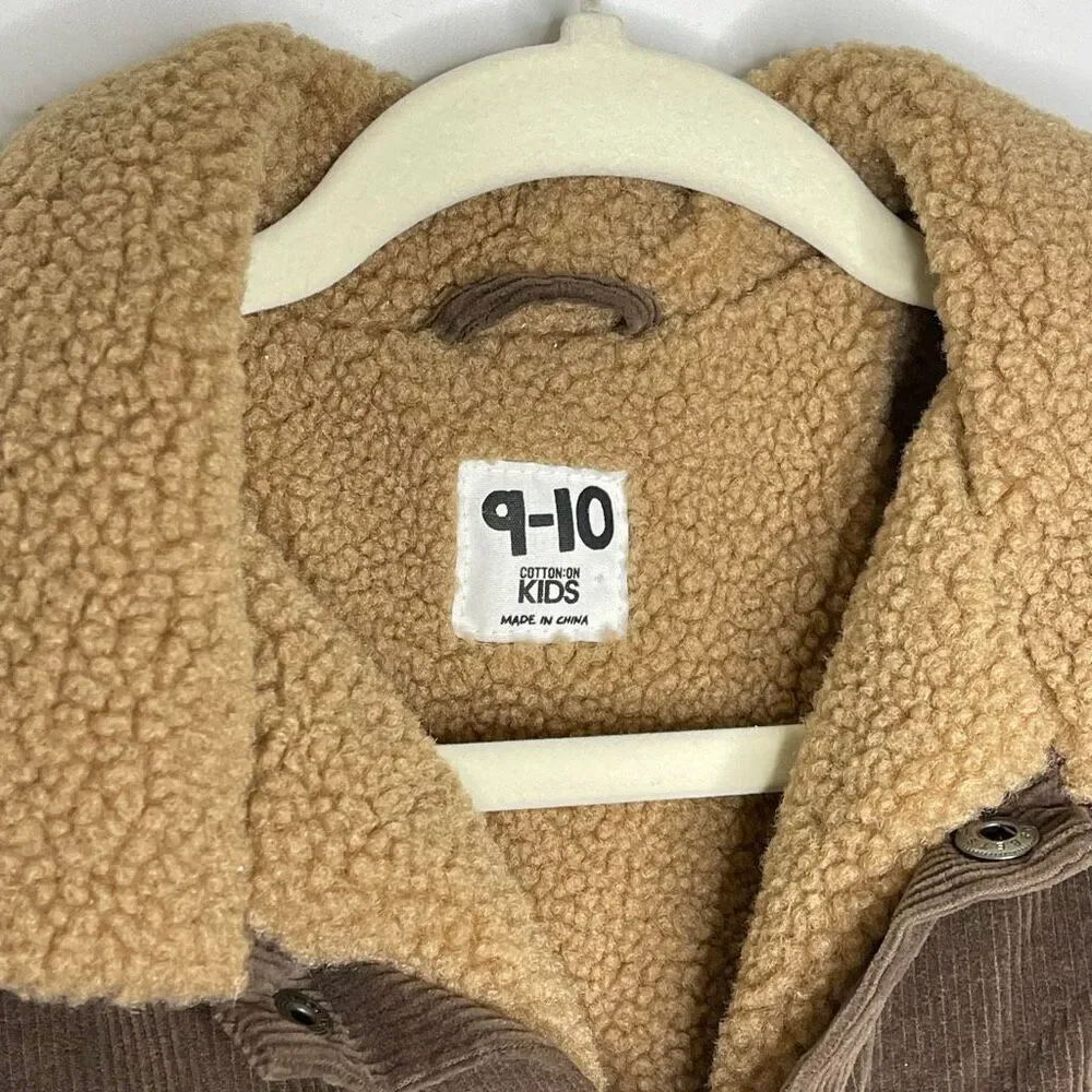 Cotton On Jamie Jacket Brown Corduroy Sherpa Lined Unisex Little Boys Size 9/10